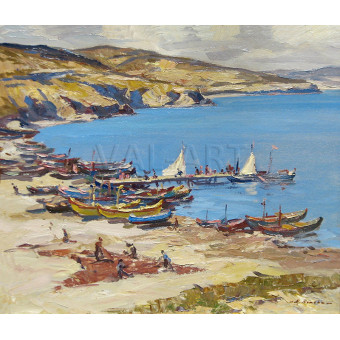 РЕПРОДУКЦИИ НА КАРТИНИ Крайбрежен пейзаж с рибарски лодки (1938)